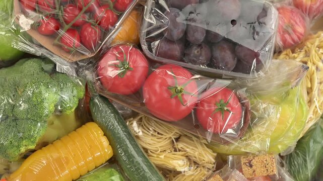 Plastic packaging. Food packed in plastic foil