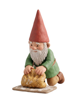 Cheerful Claymation Garden Gnome Kneading Fresh Bread Dough