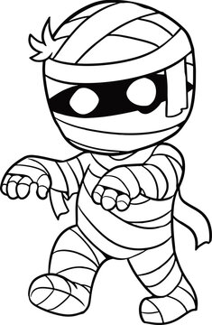 halloween cartoon mummy outline line art illustration