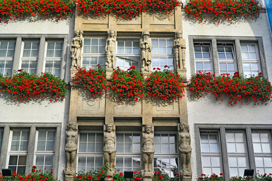 Ornate Sculpted Facade of the Hirmer Stammhaus in Munich, Germany