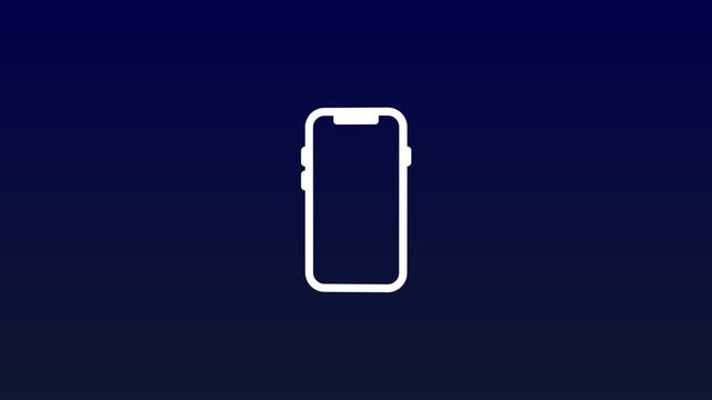 3D white smartphone outline animation with smooth scale motion, expanding from normal size to large before returning with a dynamic zoom effect.