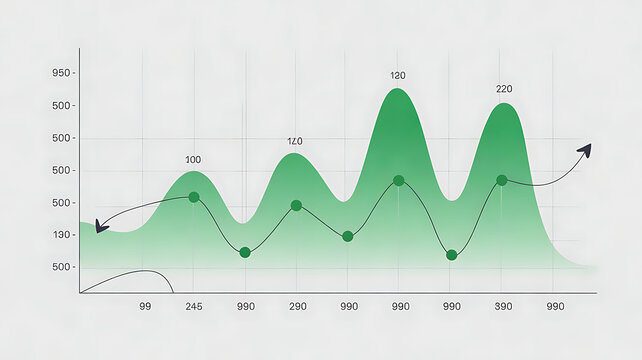 PNG image of Abstract green line graph showing fluctuating trend data on transparent background 