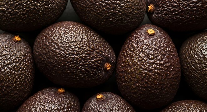 Close up of ripe dark hass avocados for organic food branding
