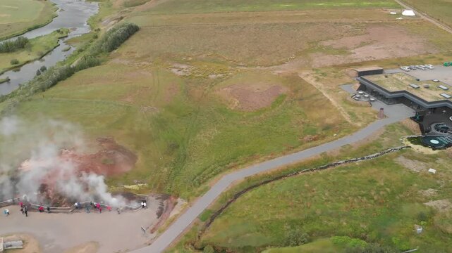Stunning aerial perspective of Deildartunguhver geothermal