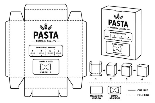 Pasta box packaging template with die cut lines Vector