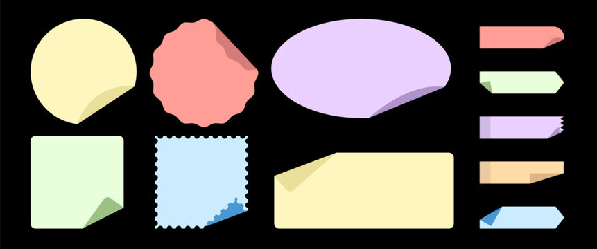 Pastel Blank Peeling Sticker And Curled Corner Sticky Note Set
