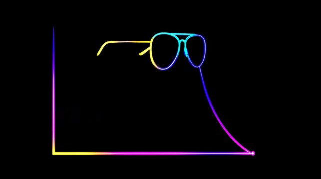 Continuous neon line art aviator glasses graphic overlay on dark coordinate axis grid background for technical meme presentation
