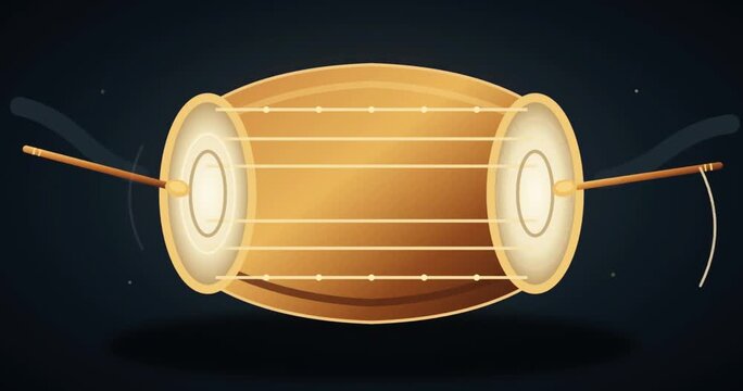 Traditional Dholak Drum Illustration with Wooden Sticks, Musical Percussion Instrument for Cultural Events, Flat Vector Graphic Design