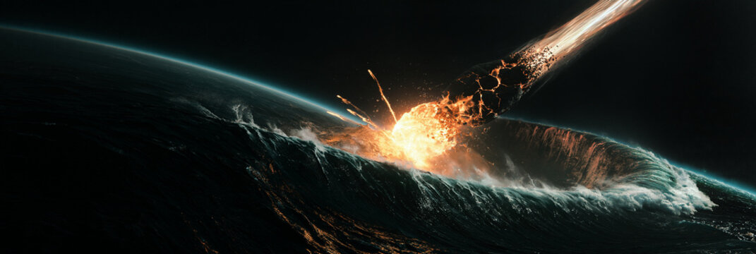 Asteroideneinschlag auf der Erde mit Feuer und Explosion aus dem Weltraum