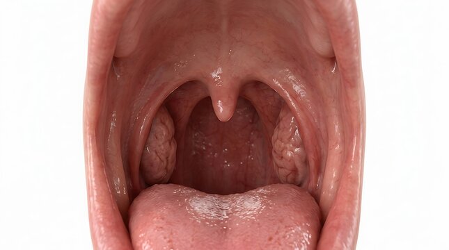 Close-up View of Human Oral Cavity and Tonsils