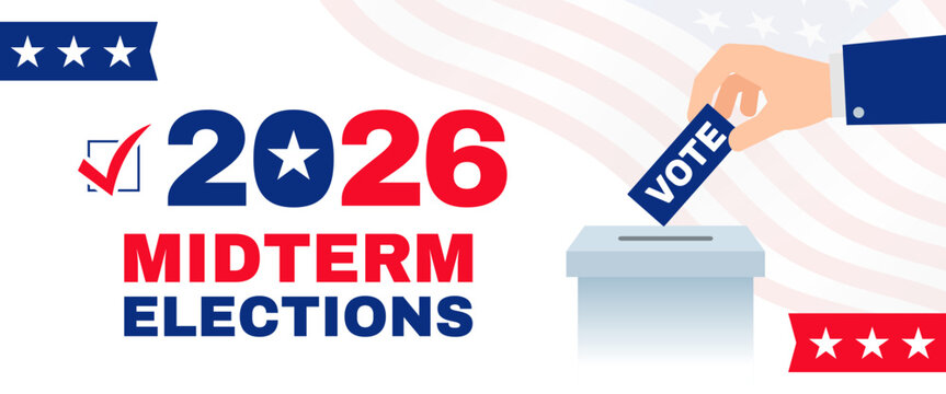 usa midterm elections 2026 voting hand ballot box election vote vector illustration 