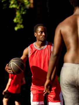 Basketball Game in a Park During Summer Evening Fun