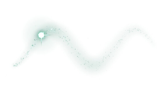 Pale green wavy sinuous line with sparkling star effects on a deep transparent background, asset wave isolated on a transparent background