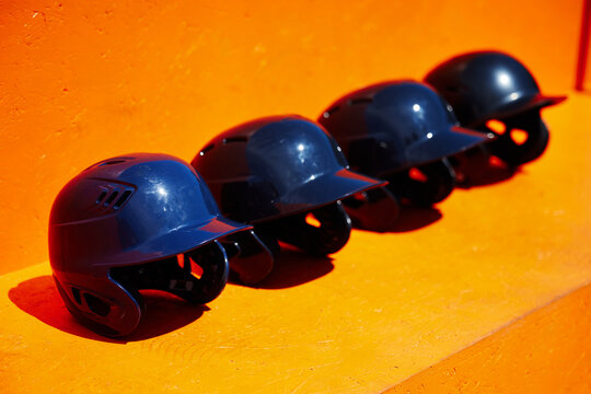 Row Of Baseball Batting Helmets