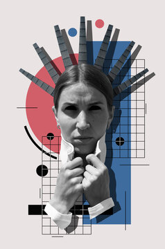 Surrealistic portrait of a woman with black eyes