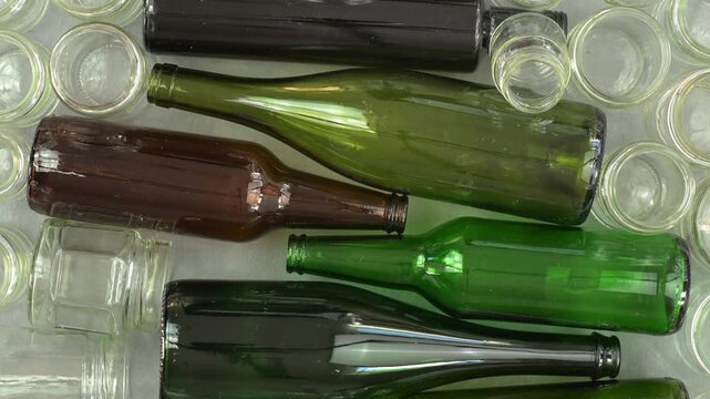 Glass bottles and jars ready for recycling	
