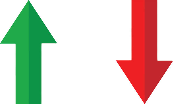 Green up arrow and red down arrow symbols for business growth and market decline concepts