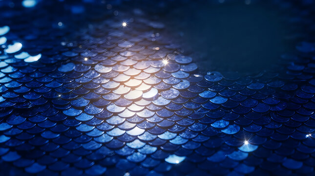 Abstract dark blue sequin texture background with sparkling light reflections