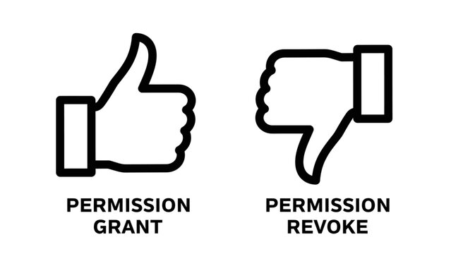 Permission grant and permission revoke icons with thumbs up and down symbols
