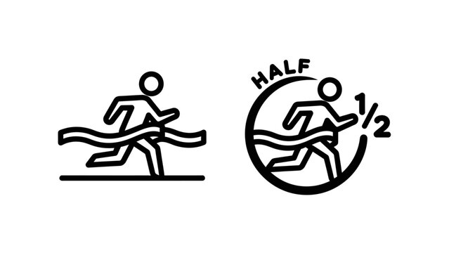Runner crossing the finish line and half marathon race icons with marathon