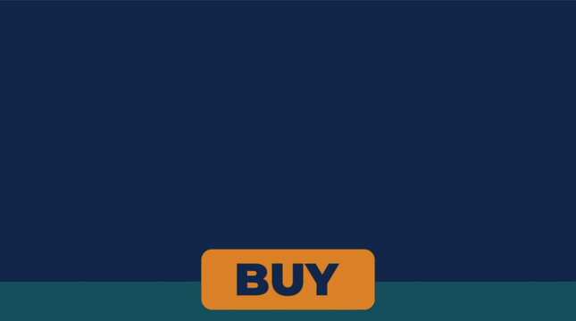 Minimalist buy button vector illustration, orange call to action button on dark blue background, e-commerce web interface element for online shopping