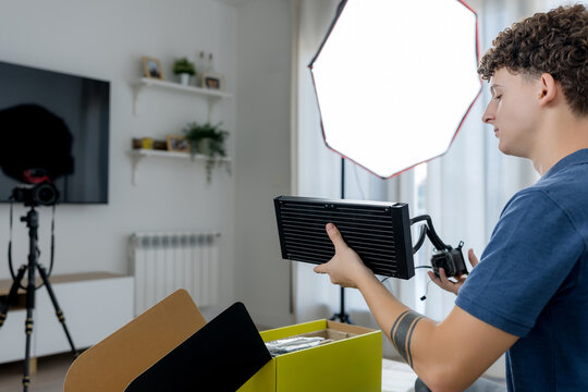 Content creator present computer hardware in home studio