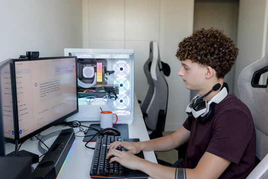 Young man use AI tools on gaming computer