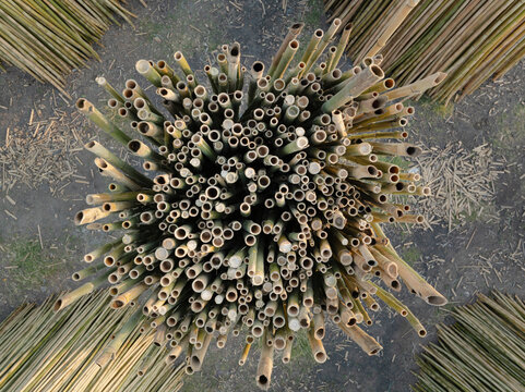 Overhead View of Bamboo Materials at a Traditional Craft Village