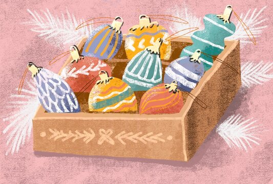 Retro Christmas Ornaments in a Vintage Box