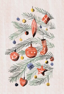 Christmas Fir Branches with Festive Decorations