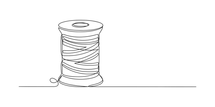 Continuous single line drawing of a spool of sewing thread