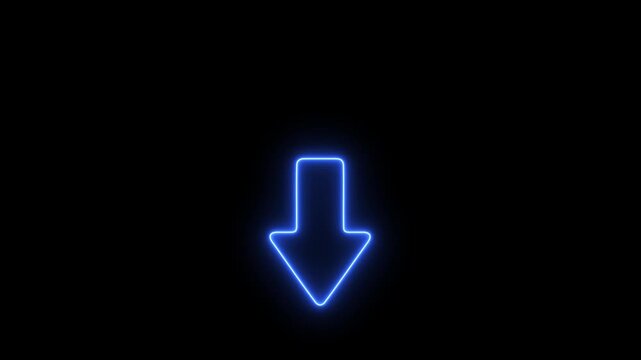 Glowing Blue Neon Down Arrow Icon Seamless Looping Animation on Dark Background