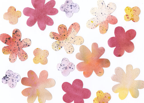 Colorful Watercolor Flower Cutouts with Speckles