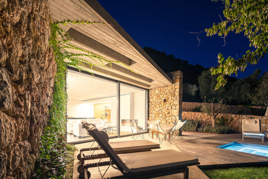Luxury stone villa with illuminated pool in Catalonia