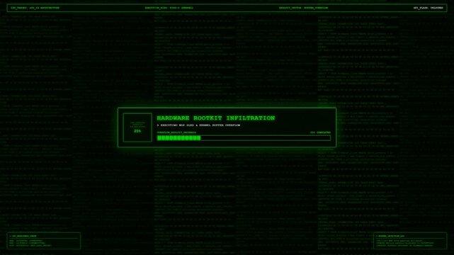 Boot kit Hardware Compromise Root Control Exploit Green Animation.