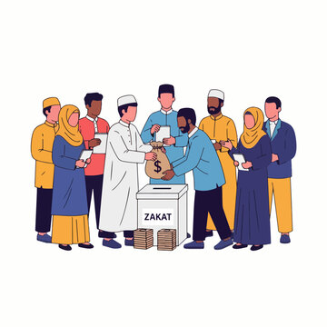 Muslims Donating Zakat Islamic Charity Collection Box
