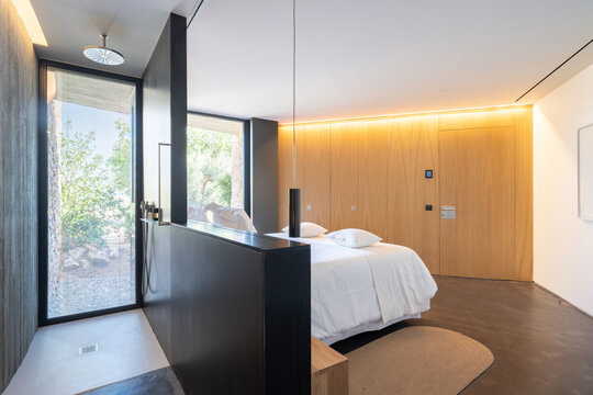 Luxury villa bedroom interior in Catalonia, Spain