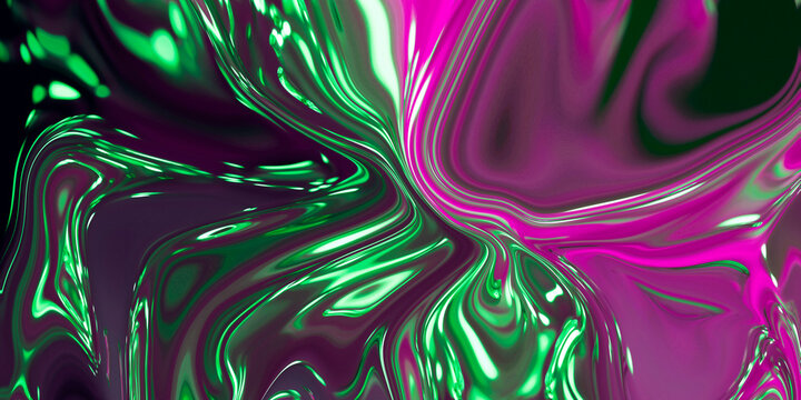 Abstract neon liquid swirl background in green and magenta