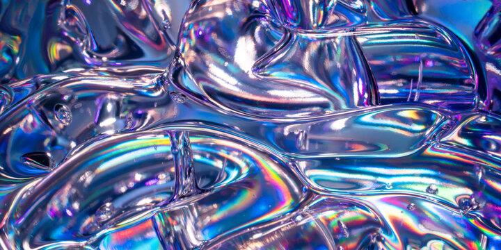 Iridescent liquid chrome texture with abstract rainbow reflections