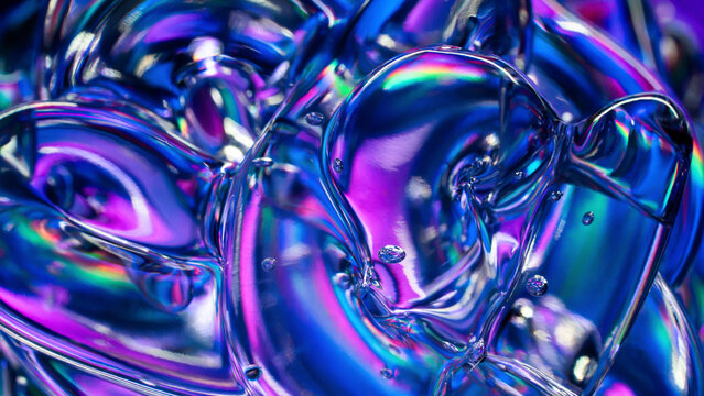 Iridescent glass texture with vivid blue and purple reflections