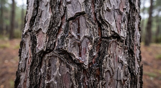 Close-up of textured tree bark in a forest setting  