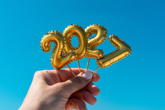 Gold balloon number 2027 for New Year celebration