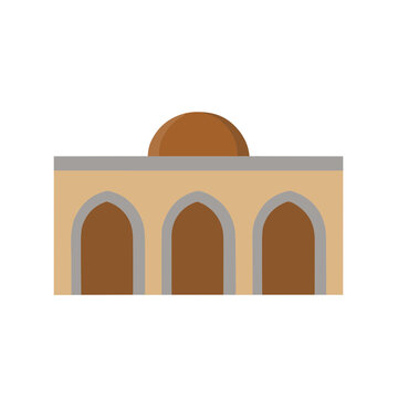 Flat illustration of a building with arches and a dome