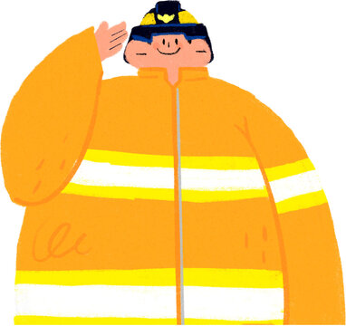 Hand drawn vector illustration of a friendly firefighter