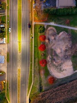 Aerial view of Castlemaine street at twilight