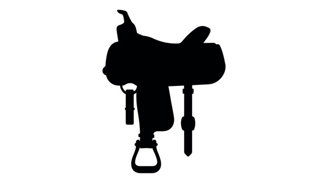 Black silhouette of a western saddle against a white background