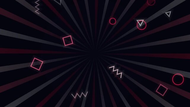 SUBSCRIBE neon text pop animation on red sunburst background seamless loop