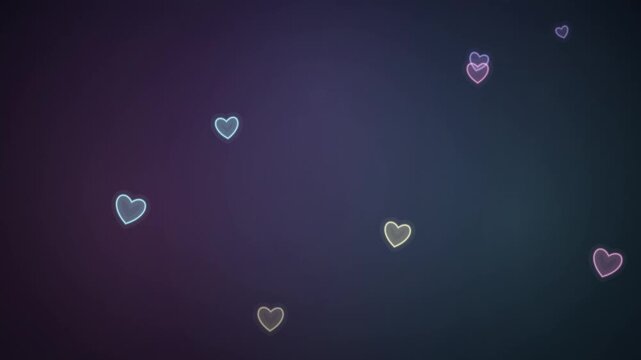 Thank You neon script text drawing animation with floating hearts seamless loop