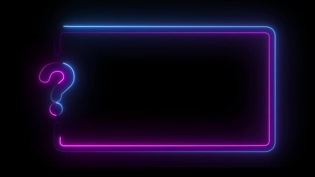 Animated neon glowing frame and question mark. blue & pink color icon with 4k video black background...