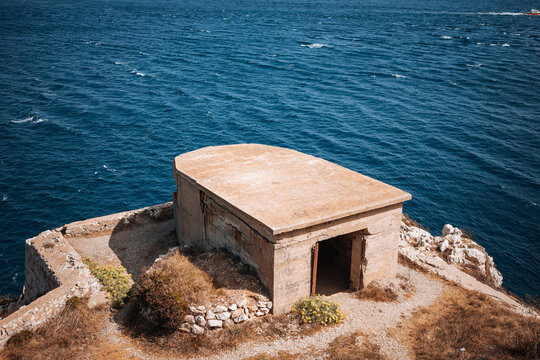 Abandoned coastal bunker overlooking the sea in Gibraltar